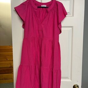 Calvin Klein Pink Sundress with Tiered Ruffles and V-Neck